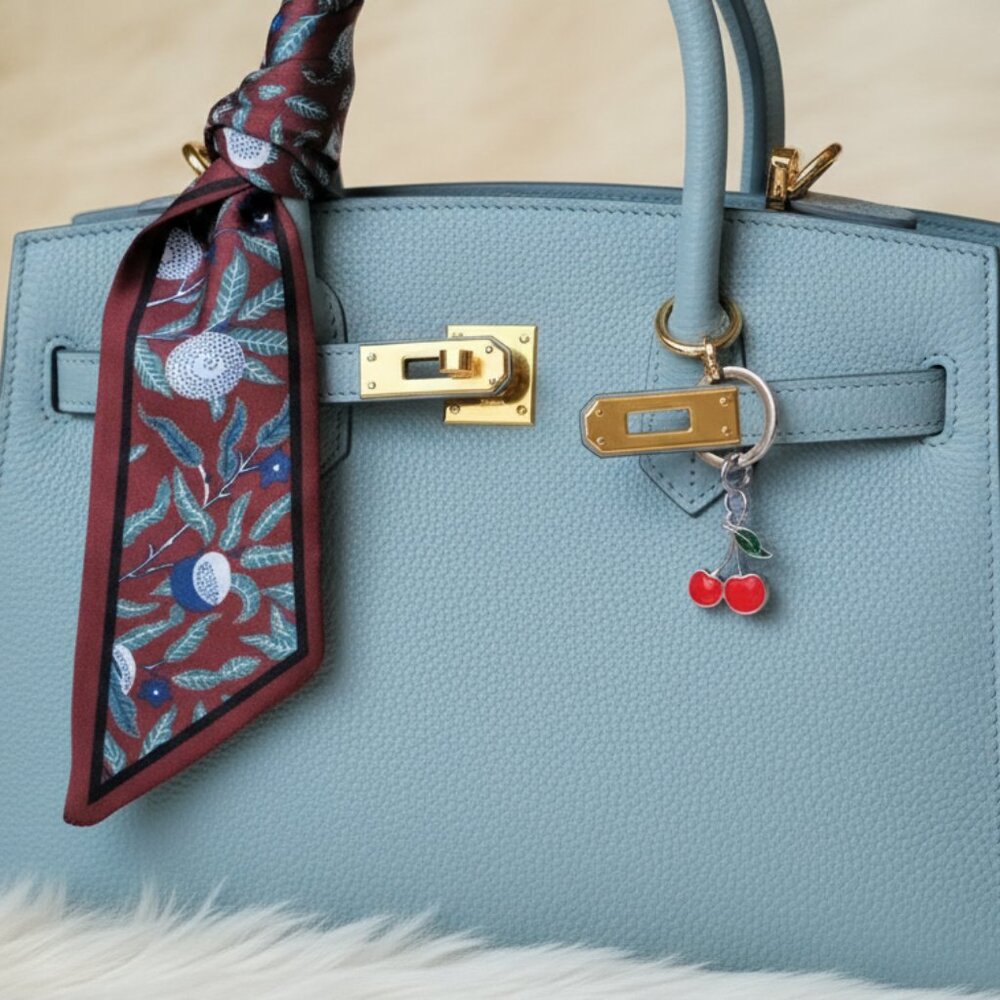 Earthtone Scarf and Cherry Charm Set